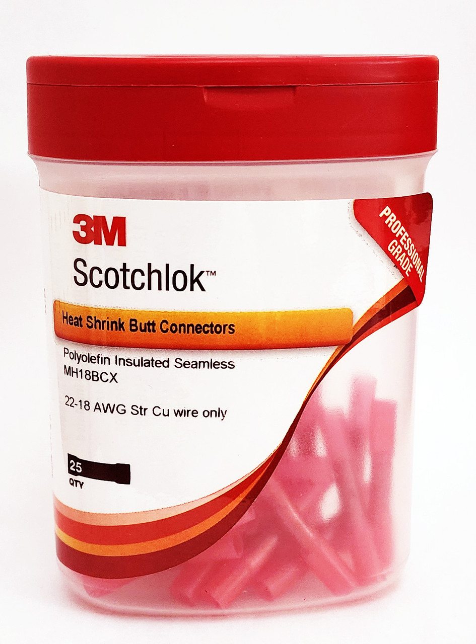 3M Scotchlok™ MH18BCX Heat Shrink Seamless Butt Connectors 22-18 AWG - RED - 25-pack