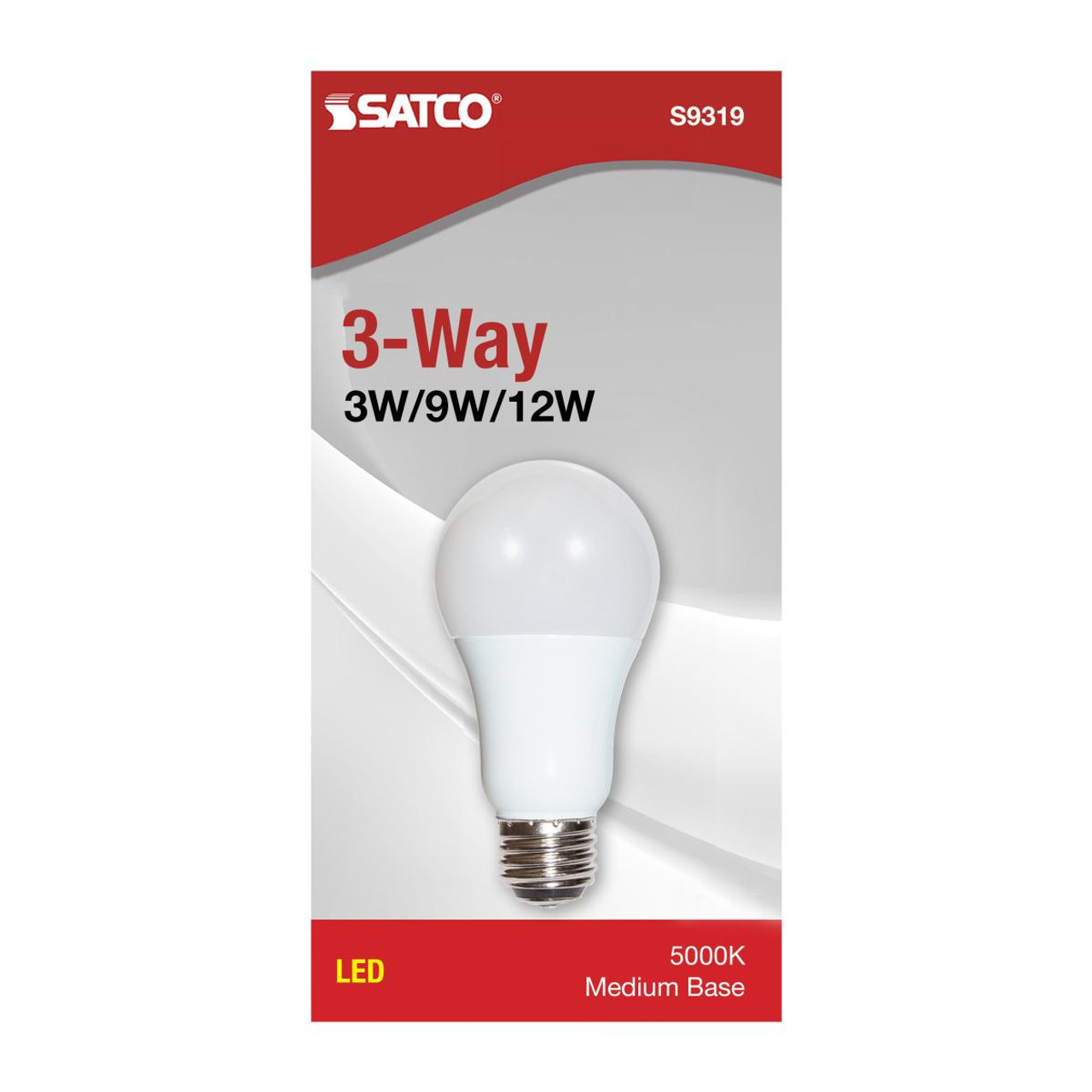 SATCO S9319 3 Watt/9 Watt/12 Watt; A19 LED; 3-way; Frosted; 5000K; Medium base; 220 deg. Beam Angle; 120 Volt