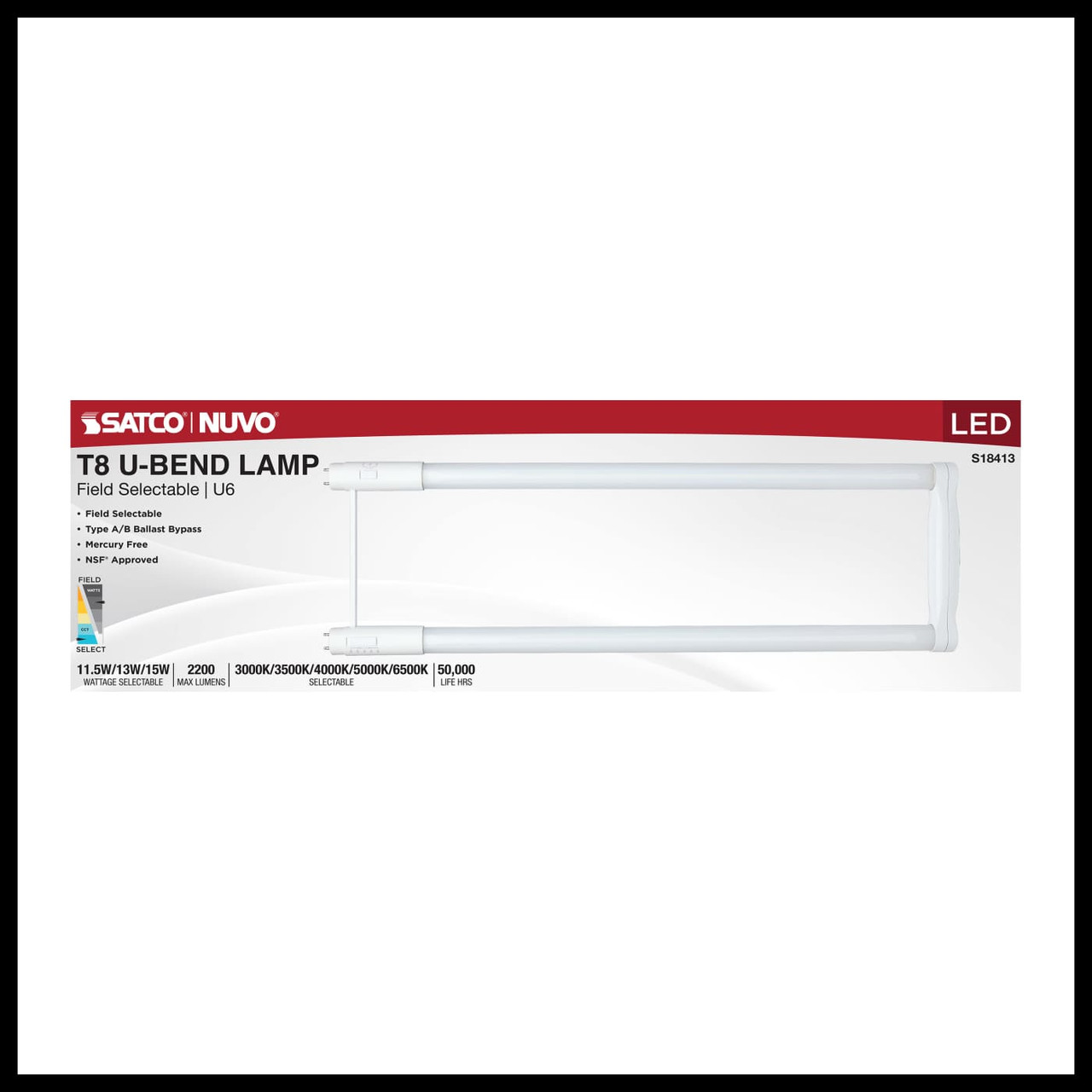 Satco S18413 11.5/13/15 Wattage Selectable T8 U-Bend LED