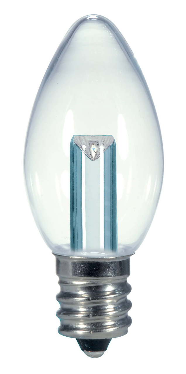 Satco S9156 0.5 Watt LED; C7; Clear; 2700K; Candelabra base; 120 Volt; Carded