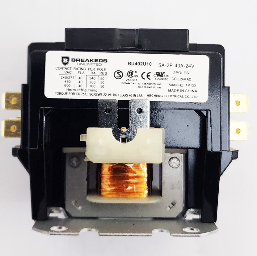 Breakers Unlimited BU402U10 - 2 POLE 40 AMP 24V Coil Definite Purpose Contactor