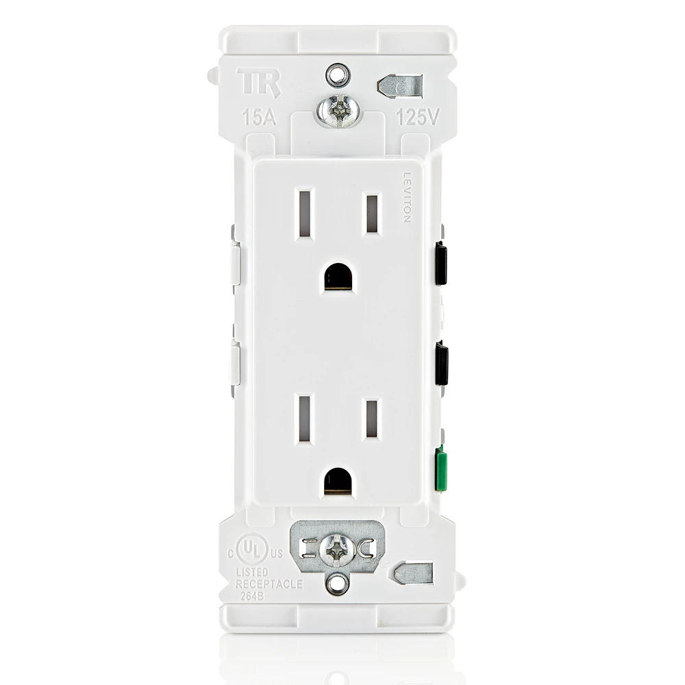 Leviton E5325-W Lever Edge 15 Amp / 20 Amp Feed-Through Tamper-Resistant Duplex Outlet, White