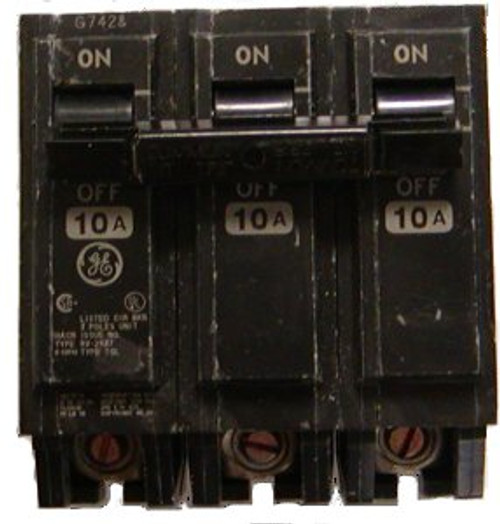 GE TQL32010 - Circuit Breaker, 10 Amps 3 Poles 240 Vac