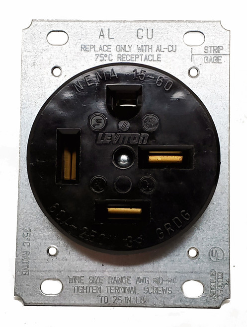Leviton 8460 - 60A 250V 4W 3-Phase Flush Mounting Straight Blade