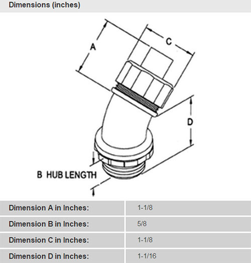 Bridgeport 450-SLT - 1/2" 45 Degree Malleable Iron Liquid Tight Connector