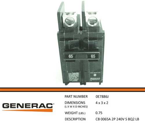 GENERAC 0E7886J - Circuit Breaker 65A 240V