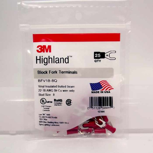 3M BFV18-8Q - Fork Terminal 22-18 #8 Vinyl - 25/Bag