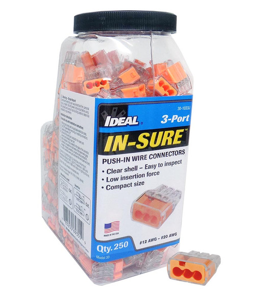 Ideal 30-1033J - In-Sure Push-In 3-Port Wire Connector 250/Jar