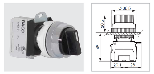 BACO CONTROLS T11KE03-3E20 - 2 POS SW BLK 2 N.O. CONTACTS