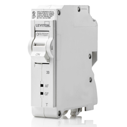 LEVITON 20A 1-Pole AFCI/GFCI Thermal Magnetic Branch Circuit Breaker LEVITON 20A 1-Pole AFCI/GFCI Thermal Magnetic Branch Circuit Breaker