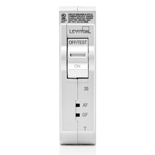 LEVITON 20A 1-Pole AFCI/GFCI Thermal Magnetic Branch Circuit Breaker LEVITON 20A 1-Pole AFCI/GFCI Thermal Magnetic Branch Circuit Breaker