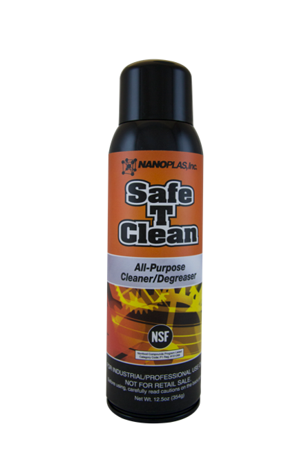 Safe-T-Clean™ is a NSF P-1 listed, high-performance cleaner/degreaser. It has superior cleaning power when compared to other products in the non-chlorinated category. The powerful spray pattern helps break up tough buildup and gives you the ability to clean hard-to-reach areas of the mold.