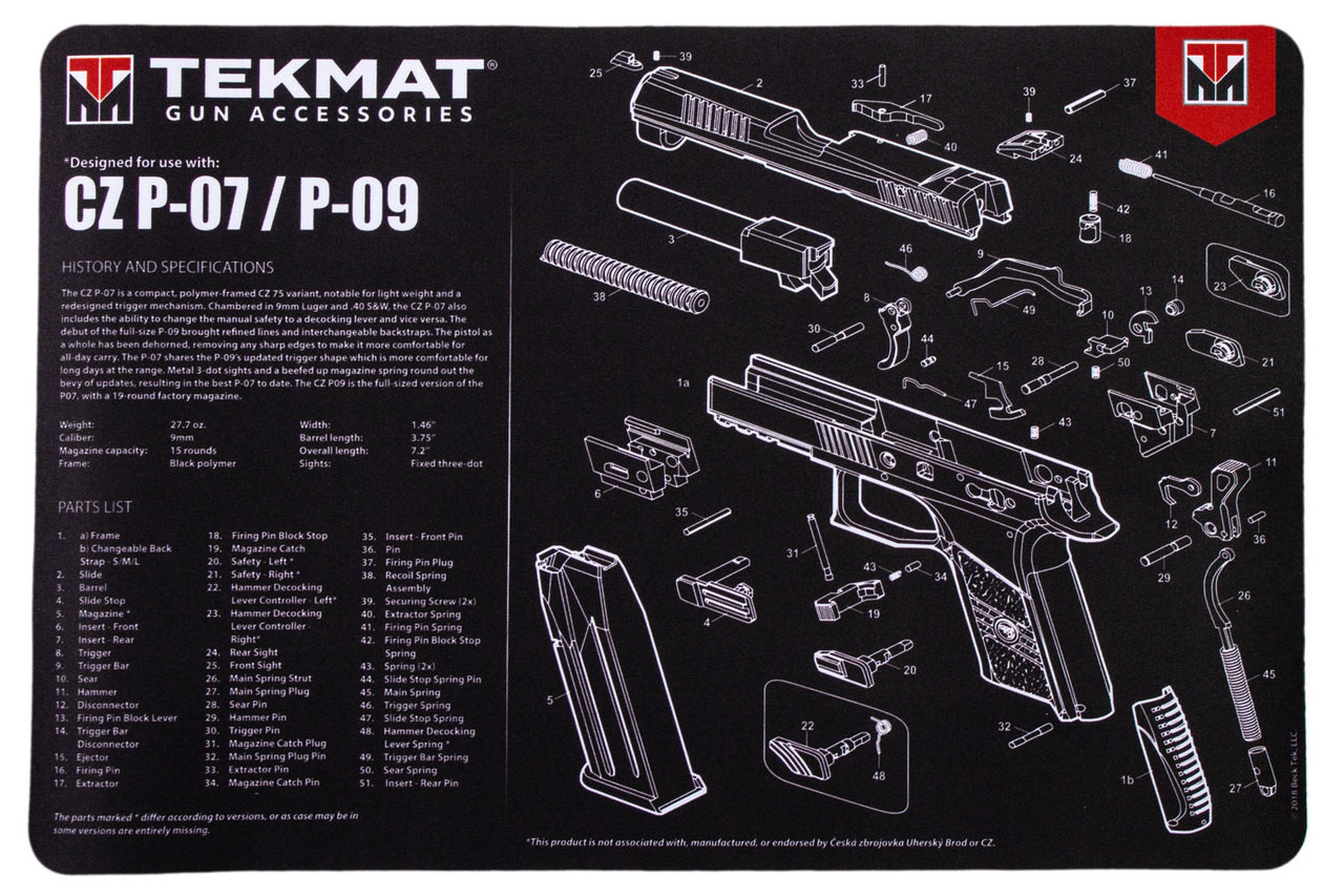 Gun Cleaning Mat for CZ P07/P09
