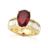 Vintage Ring 1970s Ring Ruby and Clear Swarovski Crystals 18k Gold July Birthstone #R3091