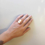 Vintage Ring 1970s Big White on Coral Cameo 18k Gold Cocktail Ring #R1690 - Limited Stock - Never Worn