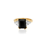 Vintage Ring Black Emerald Cut and Clear Crystals Gold Plated Womans Jewlery Small Victorian Antique Ring #R996 - Limited Stock - Never Worn