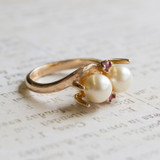 A Vintage Pearl Beads with Genuine Ruby Accents 18k Gold Electroplated Made in USA #R754