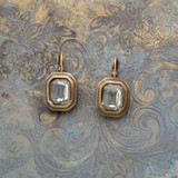 Vintage Oscar De La Renta Earring Clear Peridot Crystal Antique Brushed Gold Lever Back Earrings Womans OSE-240 - Limited Stock - Never Worn