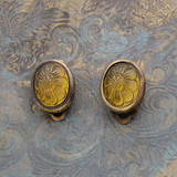 Vintage Earrings Oscar de la Renta Clip Earrings Gold with Flower Imprint Bead Handmade Womans Jewelry OSE-140-C  Limited Stock - Never Worn