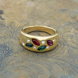 Vintage Ring Multi Colored Rainbow Style Austrian Crystals 18k Gold 1970s Era #R1551 - Limited Stock - Never Worn