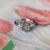 Vintage Ring Flower Ring 18k White Gold Silver R763 Antique Womans Jewelry - Limited Stock - Never Worn