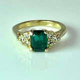 Vintage Ring Emerald Crystal and Clear Crystals 18kt Gold Plate May Birthstone. #R996