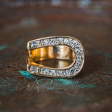 Men's Vintage Ring Equestrian Ring Horseshoe with Austrian Crystals Handcrafted 18k Gold R2541 - Limited Stock - Never Worn