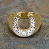 Men's Vintage Ring Equestrian Ring Horseshoe with Austrian Crystals Handcrafted 18k Gold Men Antique Jewelry R6005