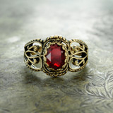 Vintage Ring Ruby Crystal Filigree Ring Antique 18k Gold  R142 - Limited Stock - Never Worn