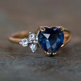 Vintage Ring Sapphire Cubic Zirconia and Clear Swarovski Crystals 18kt Gold Antique Womans Jewelry Heart Promise Rings #R1936-SY