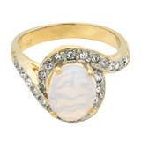 Vintage Ring 1980's Jelly Opal Ring with Clear Swarovski Crystals 18k Gold Womens Jewelry R9011 - Limited Stock - Never Worn