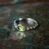 Vintage Ring Peridot Cabochon and Clear Swarovski Crystal Ring R2683 - Limited Stock - Never Worn