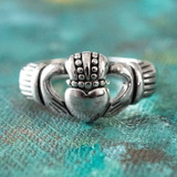 Handcrafted Vintage Ring 18k White Gold Silver Antique Irish Claddagh Ring #R1768 - Limited Stock - Never Worn