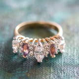 Vintage Ring Genuine Amethyst and Clear Cubic Zirconia Cocktail Ring 18k Gold Antique Womans Jewelry Size R2441 - Limited Stock - Never Worn