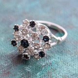 Vintage Ring Sapphire and Clear Swarovski Crystals 18k White Gold Silver Made in the USA R105 - Limited Stock - Never Worn