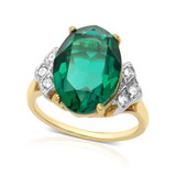 Vintage 1970s Emerald Green Austrian Crystal Ring with Clear Crystals May Birthstone Color Made in USA #R1928