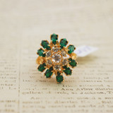 Vintage Ring Emerald Green and Clear Swarovski Crystals in an 18kt Gold Cluster Womans Antique Jewlery #R297 - Limited Stock - Never Worn
