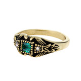 Vintage Ring set with Emerald and Clear Crystals Antiqued 18k Yellow Gold Electroplated R1378