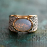 Vintage Ring Genuine Pinfire Opal and Clear Swarovski Crystal Cocktail Ring 18k Gold Antique Jewelry for Women R1934