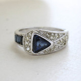 Vintage Ring Sapphire and Clear Crystal Pavé Ring 18k White Gold Silver Made in the USA R2932 - Limited Stock - Never Worn