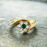 Vintage Ring 1980's Ring Emerald and Clear Swarovski Crystal 18k Gold Antique Womans Jewelry R2704 - Limited Stock - Never Worn