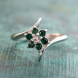 Vintage Ring 1970's Emerald and Swarovski Crystal Ring 18kt White Gold Silver Ring R842 - Limited Stock - Never Worn