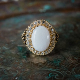 Vintage Ring Genuine Opal and Clear Crystal Ring Edwardian Style 18k Antique Gold Jewelry for Women R169