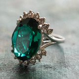 Vintage Ring Emerald Clear Swarovski Crystal Ring 18k White Gold Silver Antique Womans Handmade Jewlery R1909 - Limited Stock - Never Worn
