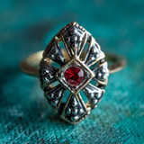 Vintage Ring Antique 18k Gold Ring Ruby Swarovski Crystal Edwardian Style Womans Jewelry Size Handmade #R1268 - Limited Stock - Never Worn