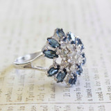 Vintage Ring Sapphire and Clear Crystals 18k White Gold Silver Cluster Setting Womans Cocktail Jewelry #R297 - Limited Stock - Never Worn