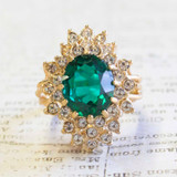 Vintage Ring Emerald and Clear Swarovski Crystal Cocktail Ring 18k Gold May Birthstone #R173 - Limited Stock - Never Worn