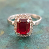 Vintage Ring Jewelry 18k White Gold Silver Ruby and Clear Swarovski Crystals Ring Made in the USA R1059 - Limited Stock - Never Worn