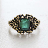 Vintage Ring Emerald Swarovski Crystal Antique 18k Gold Plated Filigree Ring July R1368 - Limited Stock - Never Worn