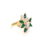 Vintage Ring 1970s 18k Gold Ring set Emerald and Clear Swarovski Crystals Unique Cluster Womans Jewlery #R1863 - Limited Stock - Never Worn